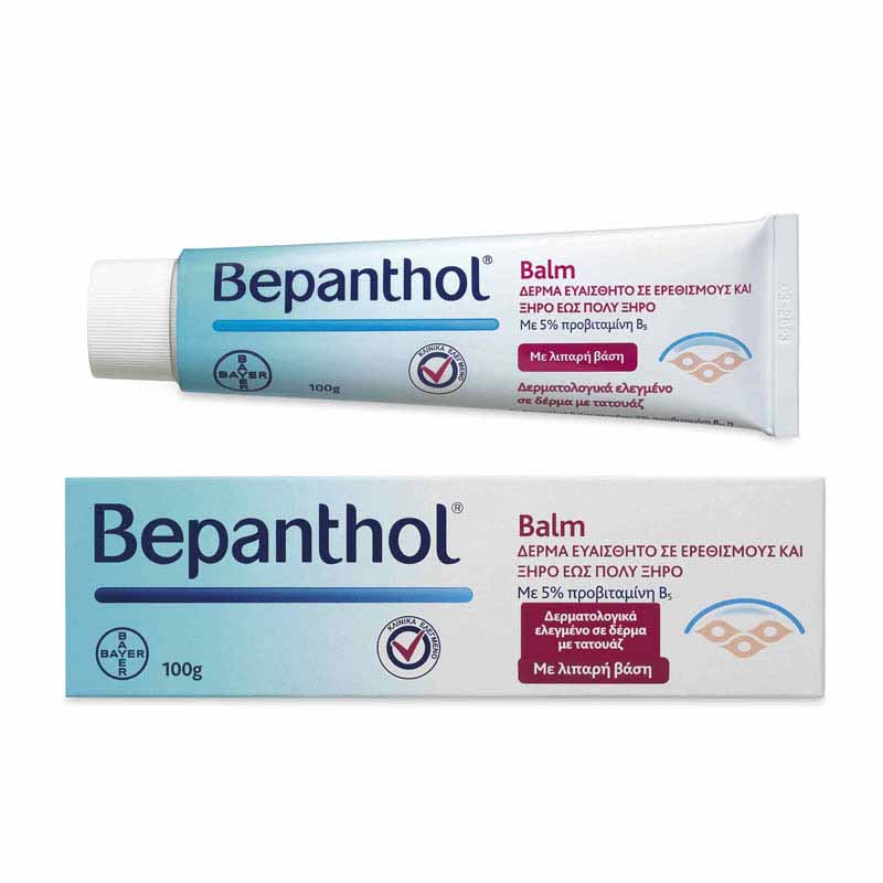 Bepanthol Balm προσφέρει Ανάπλαση και Ενυδάτωση στο Ξηρό και Ευάισθητου σε Ερεθισμούς Δέρμα. Εικόνα συσκευασία