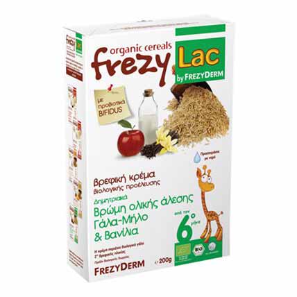 FREZYDERM FREZYLAC Βρώμης Ολικής Άλεσης με Γάλα, Μήλο και Βανίλια Βρεφική Κρέμα 5202888105432