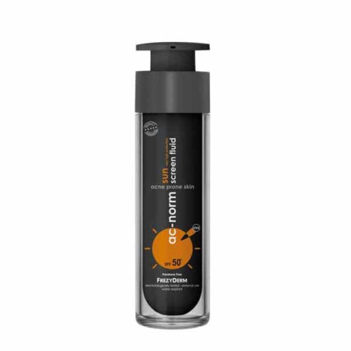 αντηλιακό προσώπου FREZYDERM AC-NORM SUN SCREEN FLUID SPF50+ σε συσκευασία 50ml