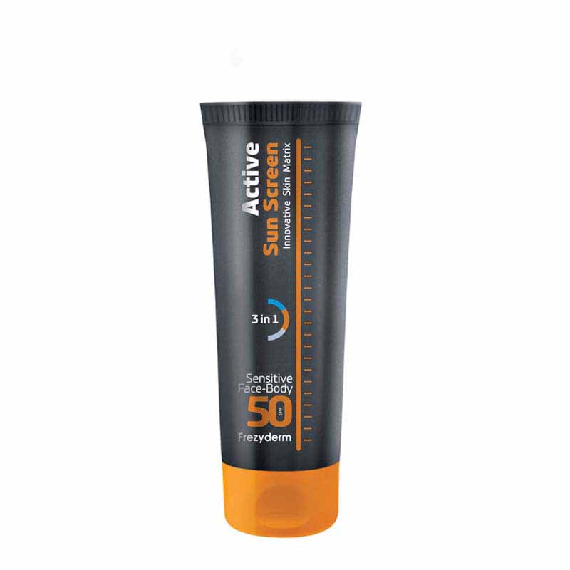 Για ευαίσθητο και αντιδραστικό δέρμα, αντηλιακή προστασία για πρόσωπο και σώμα FREZYDERM Active Sun Screen Face-Body SPF 50