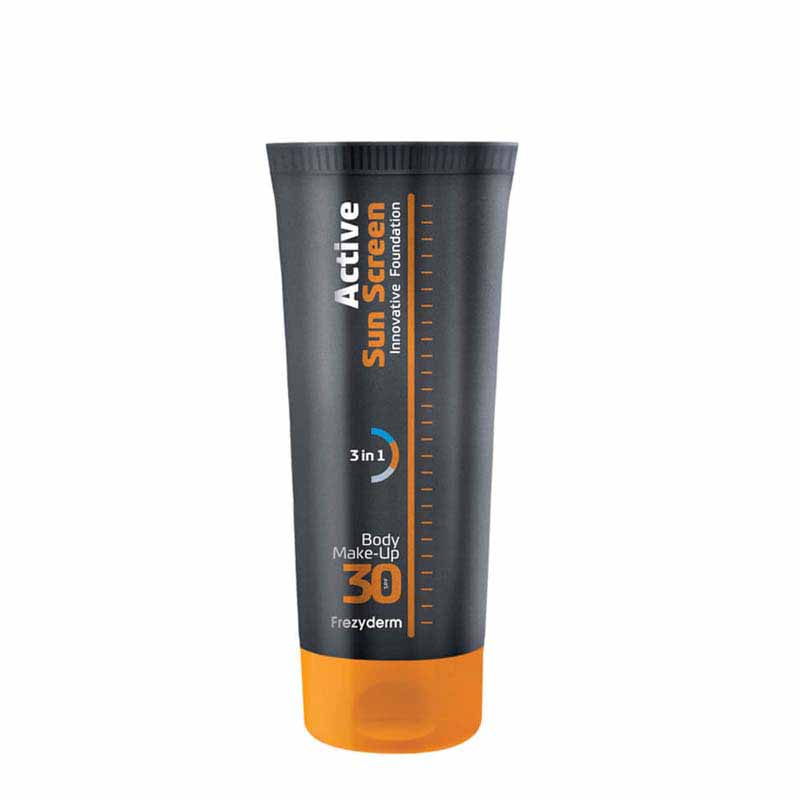 Αντηλιακό make-up σώματος FREZYDERM Active Sun Screen Body Foundation SPF 30 για πολύ υψηλή προστασία, ενυδάτωση μεγάλης δράσης και πολύ ισχυρή δράση ενάντια στη φωτογήρανση και χρονογήρανση γήρανση