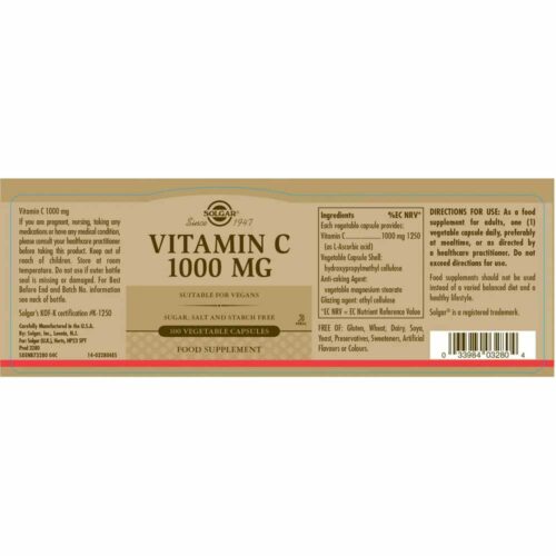300871 SOLGAR Vitamin C 1000mg Vegetable 100Caps 2 Pharmabest