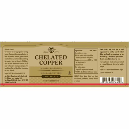 300930 SOLGAR Chelated Copper 100tabs 2 Pharmabest