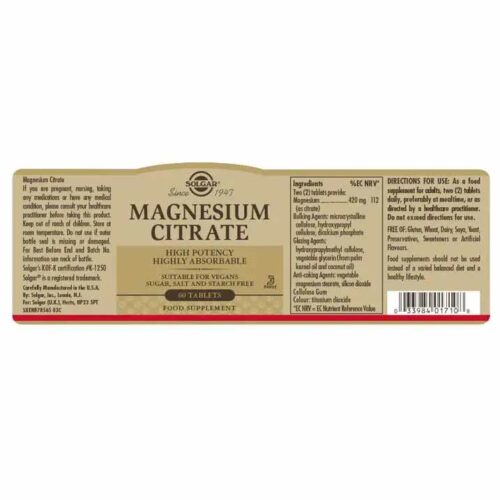 300936 SOLGAR Magnesium Citrate 200mg 120tabs 2 Pharmabest