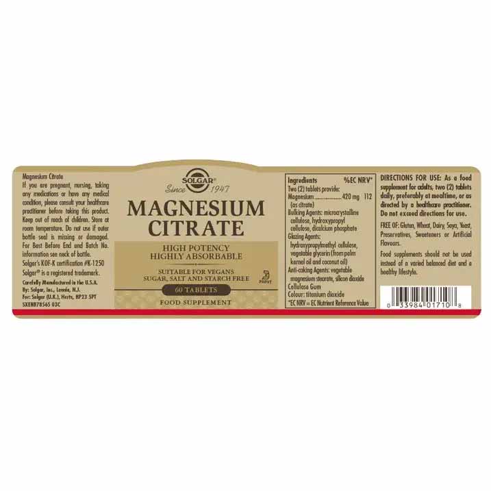 300936 SOLGAR Magnesium Citrate 200mg 120tabs 2 Pharmabest