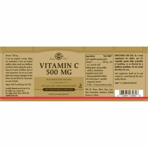 300965 SOLGAR Vitamin C 500mg vegan 100caps 2 Pharmabest