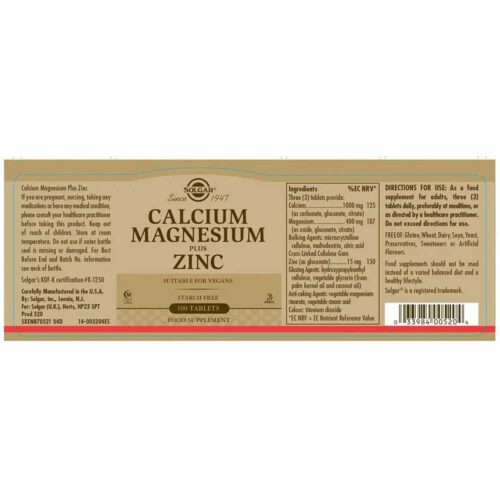 300973 SOLGAR Calcium Magnesium Plus Zinc 100tabs 2 Pharmabest