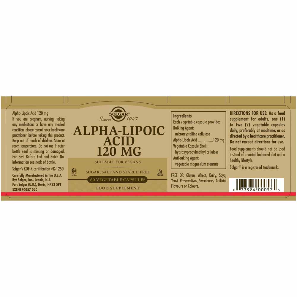 301170 SOLGAR Alpha Lipoic Acid 120mg Vegetable 60caps 2 Pharmabest