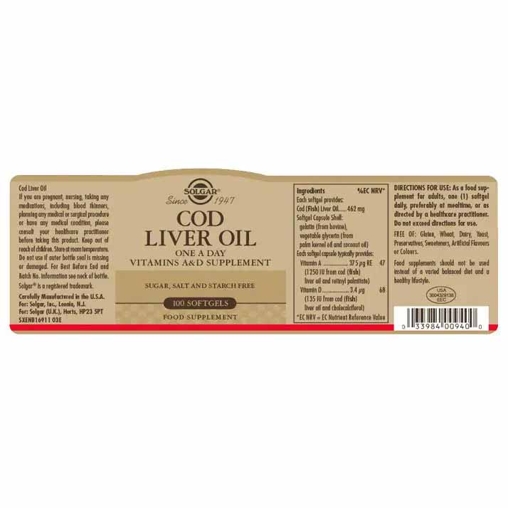301195 SOLGAR Cod Liver Oil Softgels 100caps 2 Pharmabest