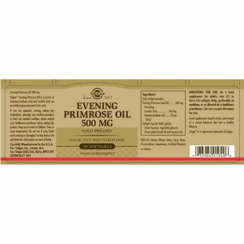301212 302171 SOLGAR Evening Primrose Oil 500mg softgels Pharmabest