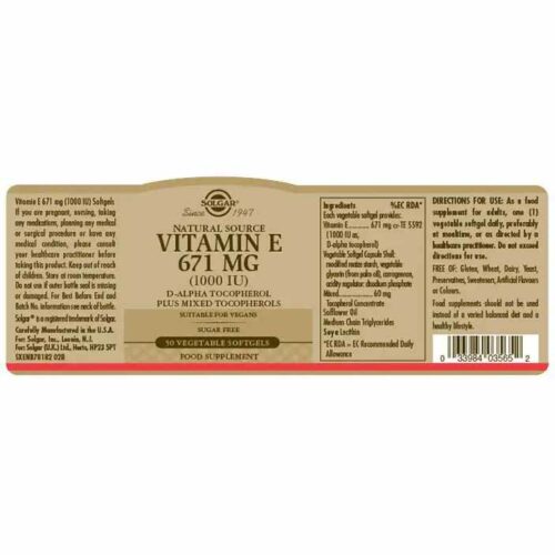 303260 SOLGAR Natural Source Vitamin E 671mg 1000 IU Softgels 50caps 2 Pharmabest