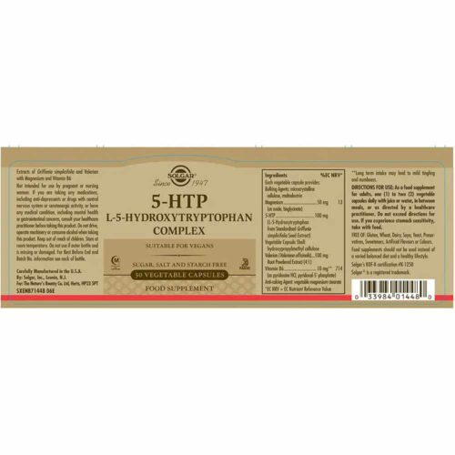 304150 SOLGAR 5 HTP L 5 Hydroxytryptophan Complex Vegetable 30caps 2 Pharmabest