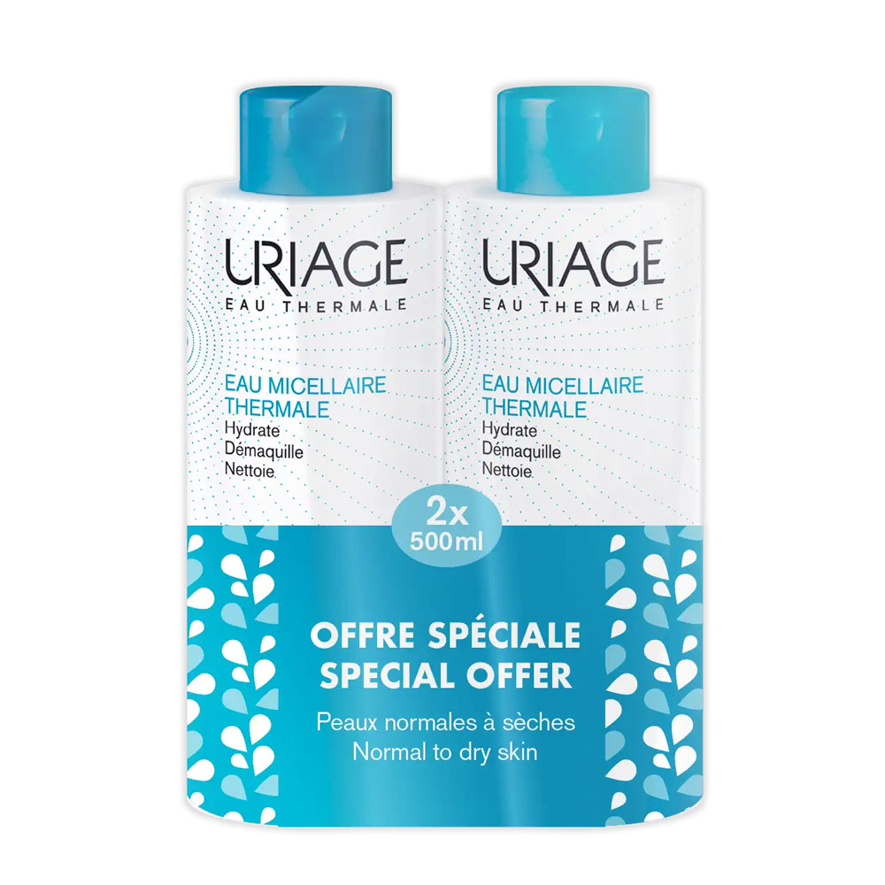 Πακέτο Προσφοράς URIAGE Eau Thermale Micellar Water 2x500ml καθαρισμός προσώπου για κανονικές προς ξηρές επιδερμίδες