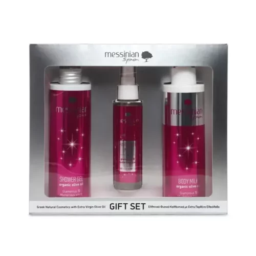 5202409208628 Messinian Spa Promo Glamorous Mysterious Shower Gel 300ml Body Lotion 300ml Hair and Body Mist 100ml 1