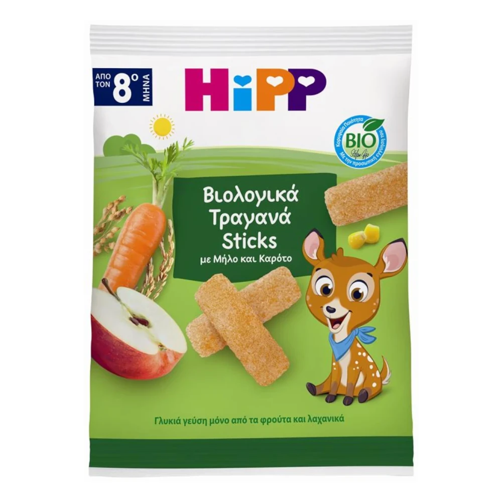 Hipp Βιολογικά Τραγανά Sticks με Μήλο και Καρότο Από τον 8ο Μήνα 30g