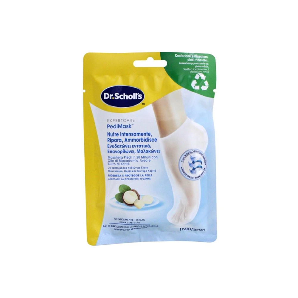 Dr.Scholl's PediMask - Μάσκα Ποδιών με Έλαιο Μακαντάμια, Ουρία και Βούτυρο Καριτέ - Αναπλάθει και Προστατεύει το Δέρμα 1 Ζευγάρι