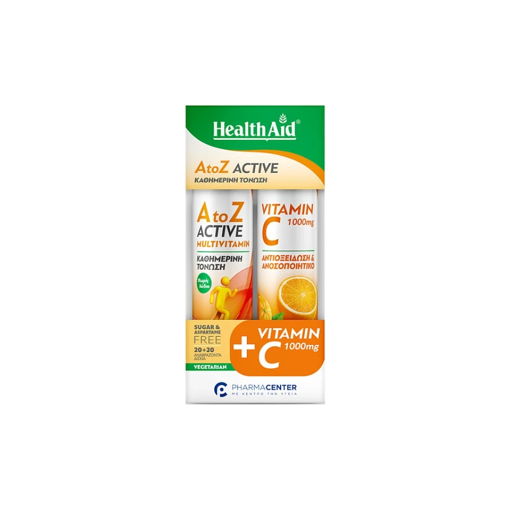 Health Aid Promo AtoZ Active Multivitamin & Vitamin C 1000mg 20+20 Αναβράζοντα Δισκία