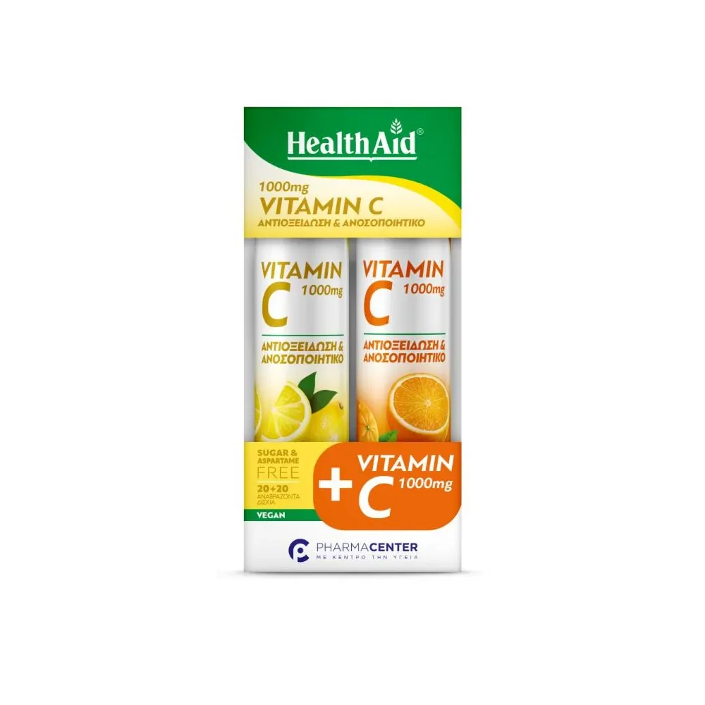 Health Aid Promo Vitamin C 1000mg Με Γεύση Πορτοκάλι-Λεμόνι 20+20 Αναβράζοντα Δισκία
