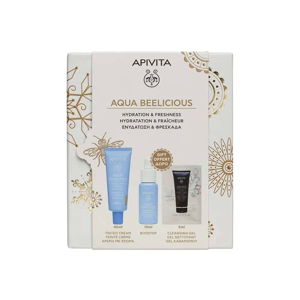 Apivita Aqua Beelicious SPF30 Λεπτόρρευστη κρέμα Ενυδάτωσης για Φυσική Λάμψη με χρώμα 40ml & Δώρο Aqua Beelicious Booster Ενυδάτωσης 10ml & Μαύρο gel καθαρισμού Πρόσωπο & Μάτια 5ml