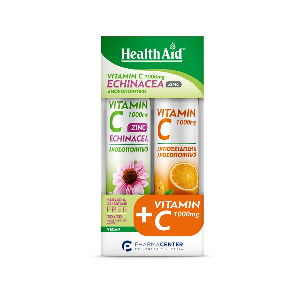 Health Aid Promo Vitamin C 1000mg Εchinacea Zinc 20tabs +Vitamin C 1000mg Orange 20+20 Αναβράζοντα Δισκία