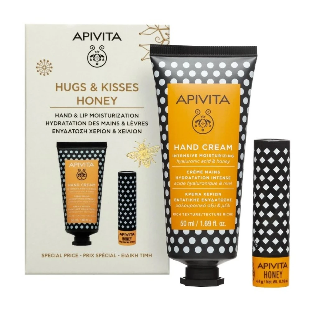 Apivita Promo Hugs & Kisses Honey - Hand Cream Intensive Moisturizing Hyaluronic Acid & Honey 50ml & Lip Care Honey 4,4g
