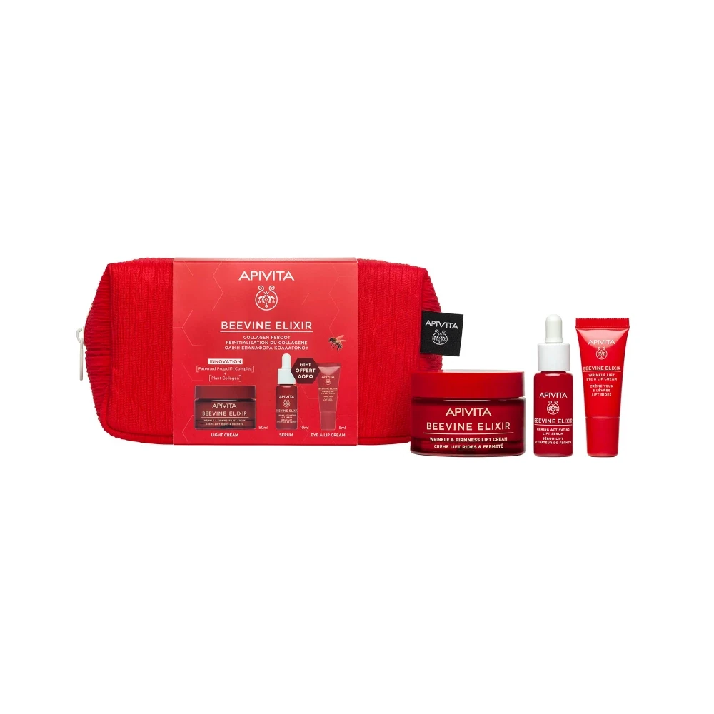 Apivita Beevine Elixir Promo - Αντιρυτιδική Κρέμα για Σύσφιξη & Lifting Ελαφριάς Υφής 50ml & Δώρο Ορός Ενεργοποίησης Σύσφιξης & Lifting 10ml, Αντιρυτιδική Κρέμα Lifting για τα Μάτια & τα Χείλη 5ml & Νεσεσέρ